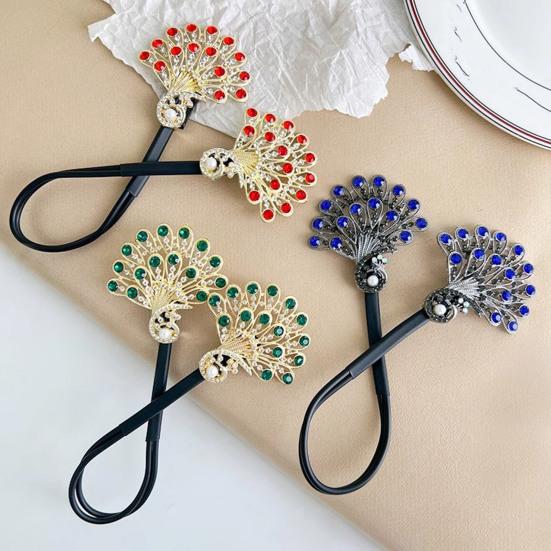 Hair Clip Peacock Phoenix Calla Shape Shiny Rhinestones Inlaid Hair Claw Hand-Embroidered Bun Maker