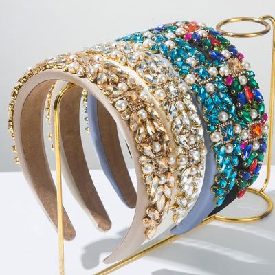 Барочный бархатный ободок для волос с бриллиантами и жемчугом, аксессуары для волос для женской вечеринки, сияющий, обруч для волос для девочки