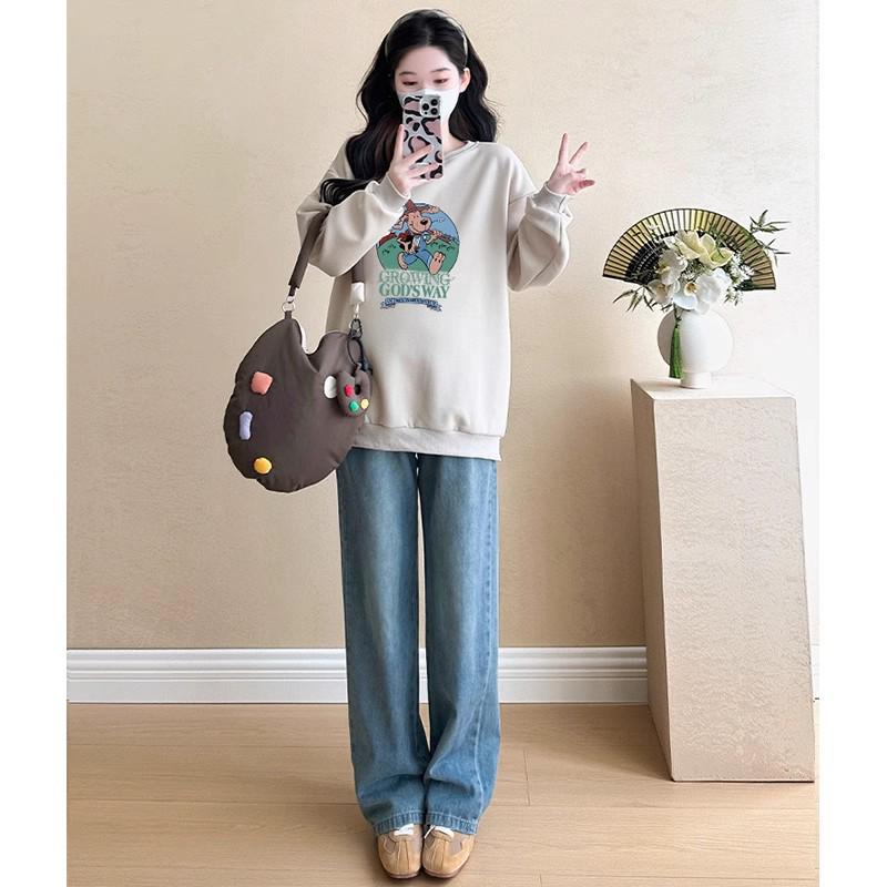 Мода для беременных Осень/Зима 2025 Свитшот с закрывающим живот и джинсы, комплект из двух предметов