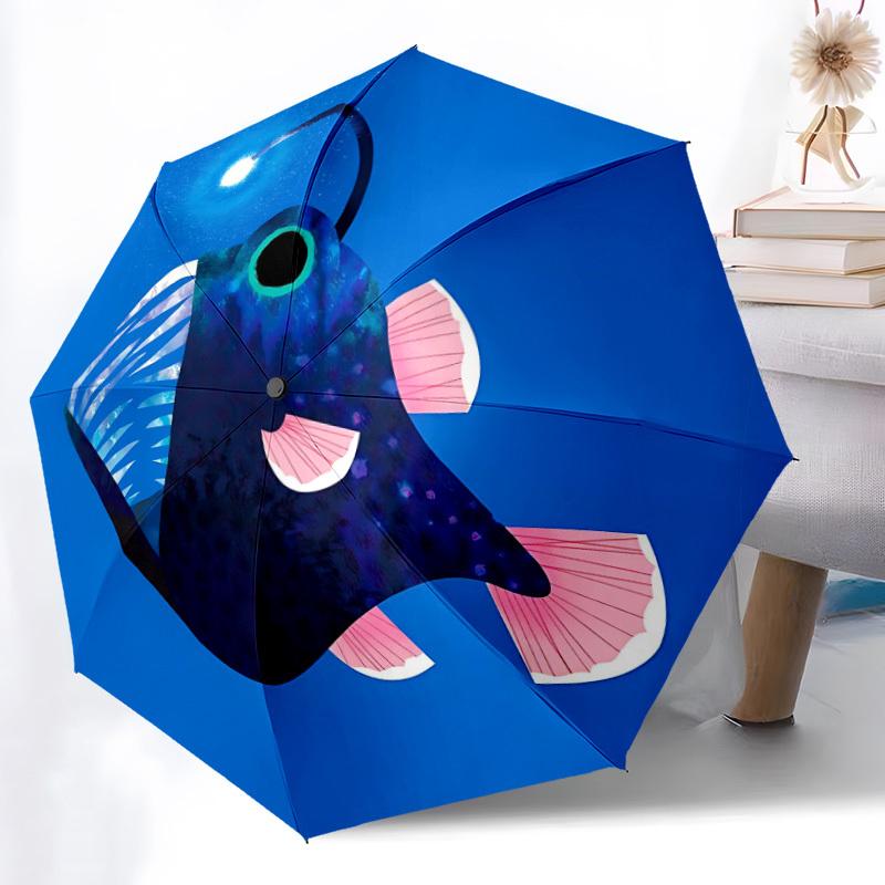 1PC Deep Sea Fish Automatic Folding Umbrella Portable Collapsible 8-Rib Umbrella for All Seasons, Casual Outdoor Accessory, A08