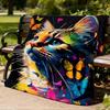 1pc Colorful Cat Art Print Outdoor Blanket, Lightweight Polyester,
