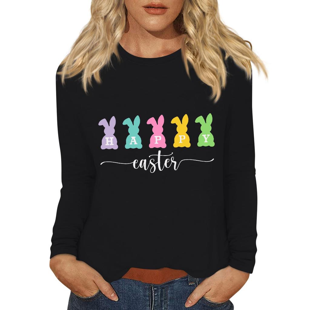 Long Sleeve Shirts For Women Easter Carnival Print Graphic Tees Blouses Casual Basic Tops Pullover