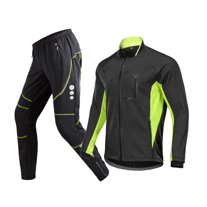 Mens Winter Cycling Jacket Pants Set Warm Windproof Thermal Bike Riding Outfit Cold Weather