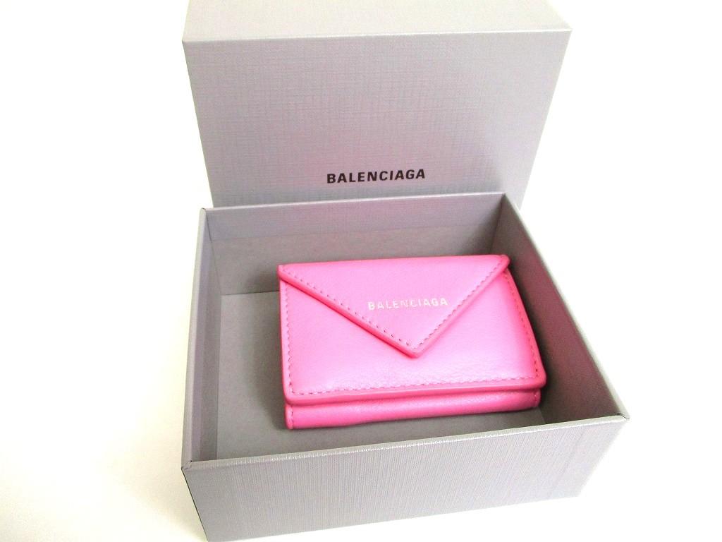 Оригинальный мини-кошелек BALENCIAGA из розовой кожи, тройного сложения, компактный кошелек #b126 Открытая коробка