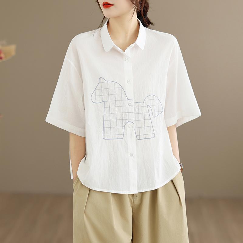 DIMANAF 2026 Женская блузка-рубашка большого размера Новая летняя с коротким рукавом Повседневная свободная женская одежда Топы Рубашки Вышивка Хлопок