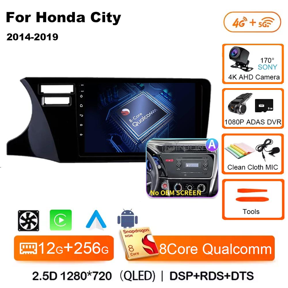 Для Honda City 2014 2015 2016 2017 2018 2019 Android 14 Qualcomm Car Radio GPS Navi QLED Screen Car Player WIFI BT 4G Головное устройство