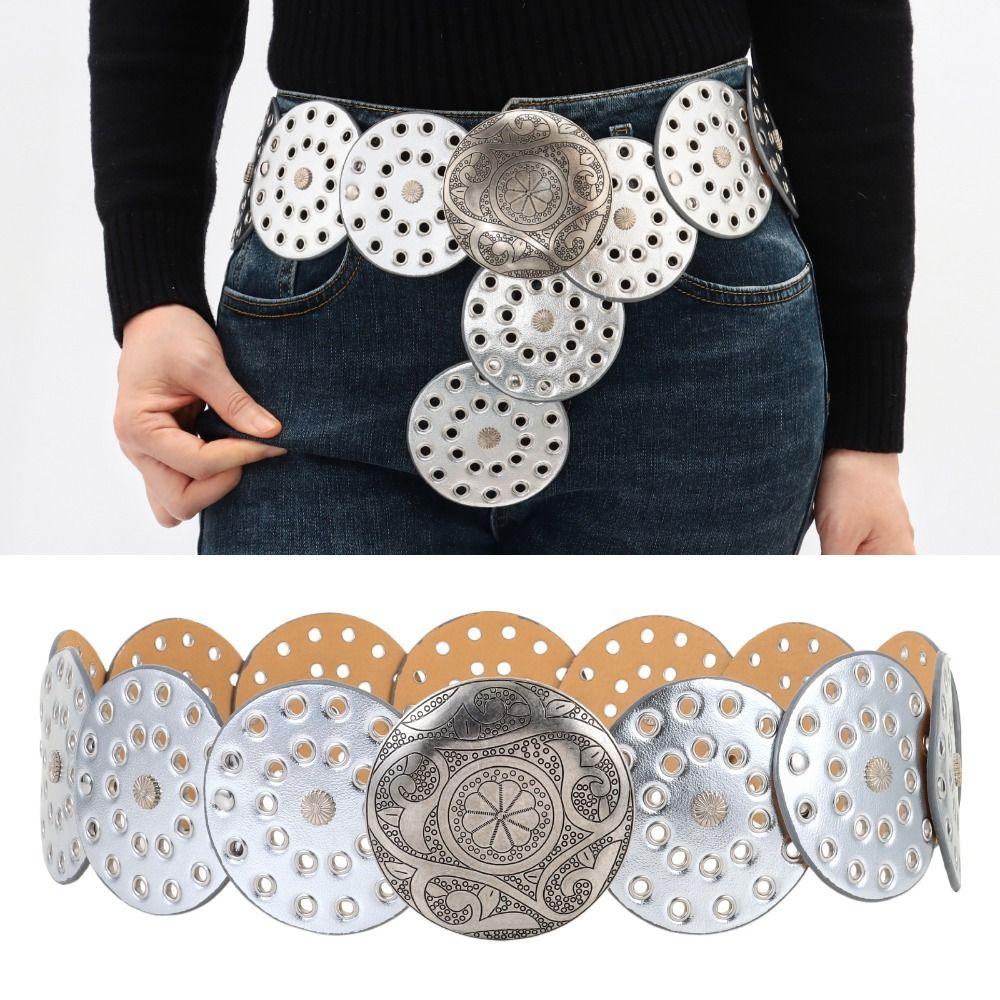 Western Style Disc Belt Y2K Wide Disc Belt Y2K Hollow Disc Belt Hollow Belt for Women