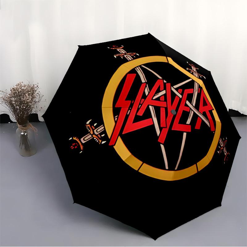 1pc Slayer Music Automatic Umbrella 8 Rib Portable Folding Black Iron Frame for Outdoor, Beach, Travel 0905213