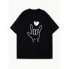 Oversized T Shirt Black Love Sign Hand Gesture Print Casual Streetwear Fashion For Women Summer Outfit