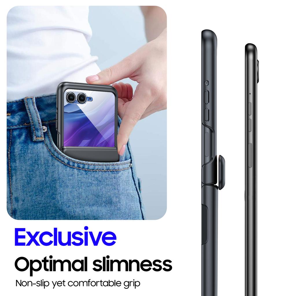 Для Motorola Razr 50 Ultra 2024 С защитой шарнира, Защитное стекло для экрана, Прочный противоударный чехол для всего корпуса с защитой от царапин - Черный