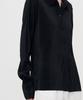RE RHEE Wide Collar Pleated Blouse Black