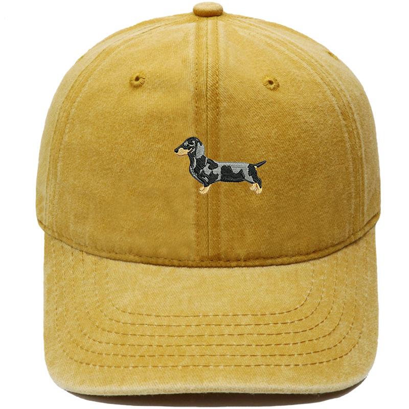 Spotted Dachshund Embroidered Baseball Cap Washed Vintage Daddy Hat Pet Lovers Outdoor Dog Walking Shade