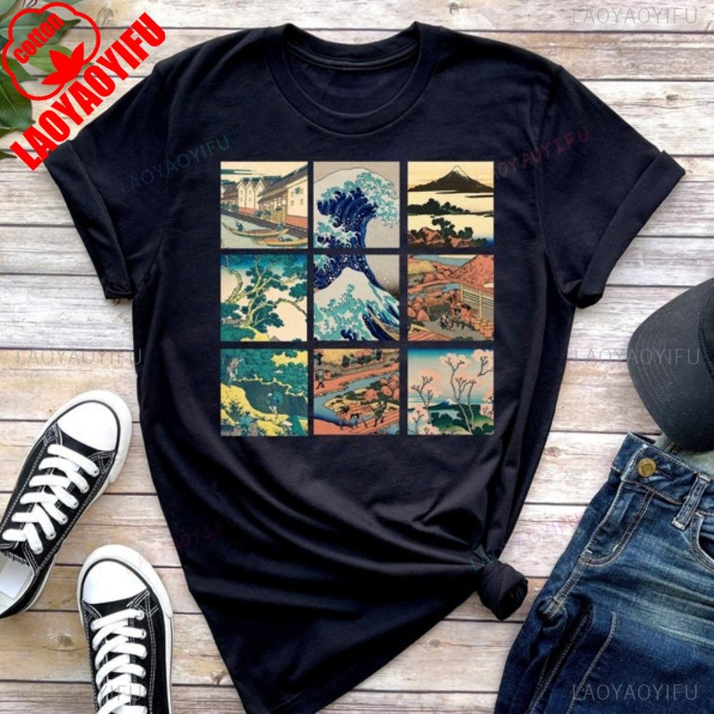 Japanese Art Shirt Great Wave Thirty Six Views of Mount Fuji By Hokusai Kanagawa Wave Woodblock Anime Aesthetic Harajuku Vintage