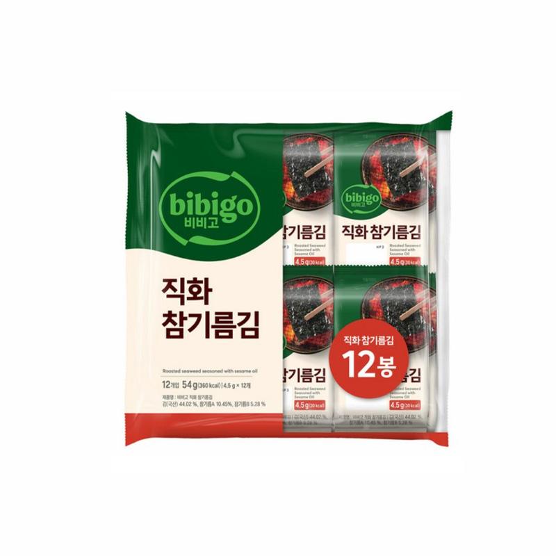bibigo Жареные морские водоросли, приправленные кунжутным маслом KIM 4,5 г*12 шт.