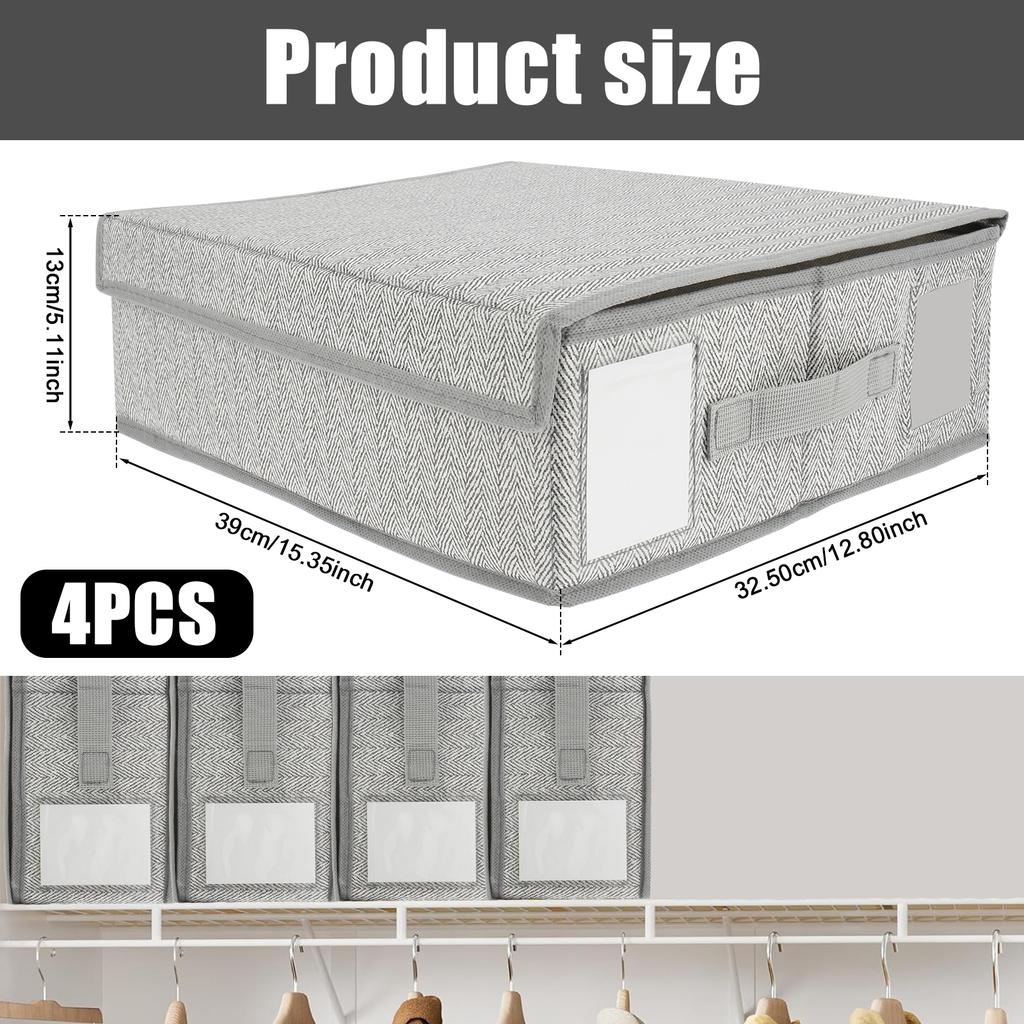 4Pcs Sheet Storage Box Organizer Foldable Window Label Blanket Bed Sheet Organizer Box Wardrobe Bed Clothes Storage Organizer