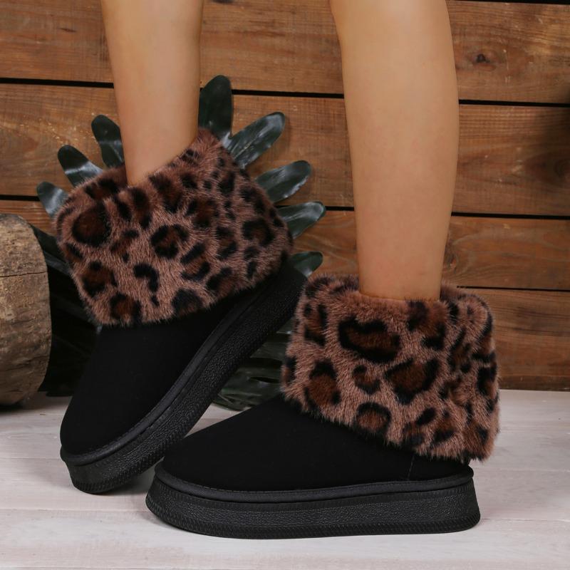 Мода Модные зимние сапоги Leoaprd Fur для женщин из искусственной замши с хлопковой подкладкой на платформе женские зимние нескользящие толстые плюшевые ботильоны