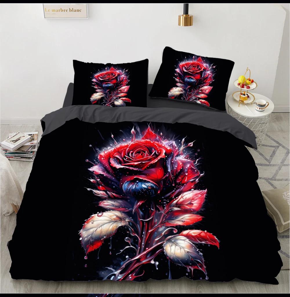 3D Floral Bedding Set Duvet/Quilt/Comforter Cover Sets Flower Bed Linen Red Rose Design Custom King Queen Full Size 260x240