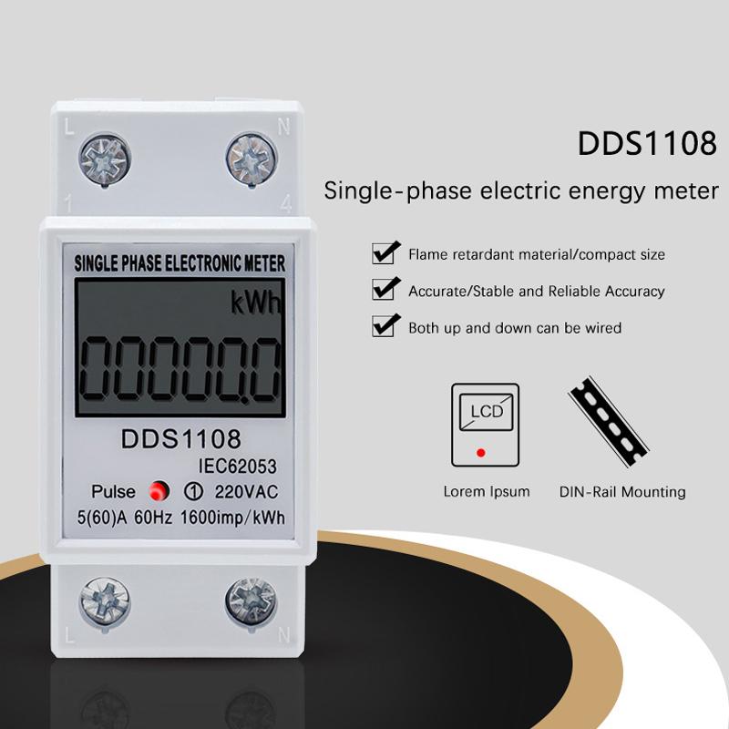 60A Dds1108 ЖК-цифровой дисплей Однофазный счетчик электроэнергии с подсветкой Однофазный счетчик электроэнергии Тестовые приборы Детекторы