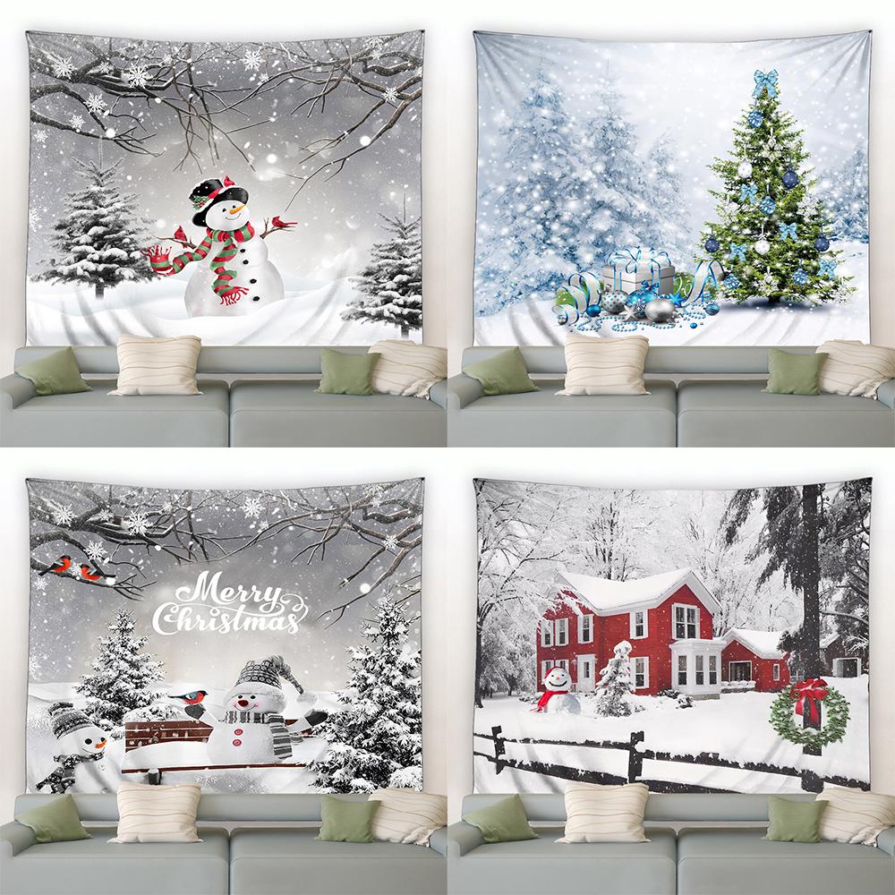 Christmas Tree Tapestry Snowman New Year Background Wall Hanging Decoration Fireplace Stockings Gifts Hanging Cloth
