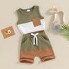 2Pcs Baby Boy Summer Outfits 6M 12M 18M 24M Sleeveless Contrast Color Pocket Tank Tops + Shorts Set Toddler Clothes