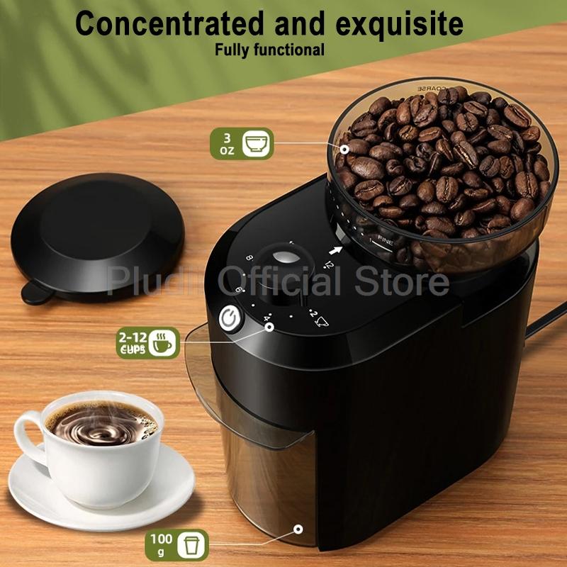 500RPM Auto Burr Coffee Mill 2-12 Cup Setting Detachable Stainless Steel Electric Crinder Clean for Home Barista Coffee Lovers