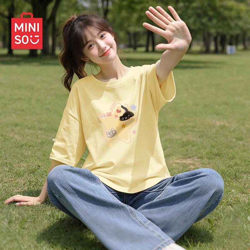 MINISO Женская футболка из чистого хлопка с коротким рукавом