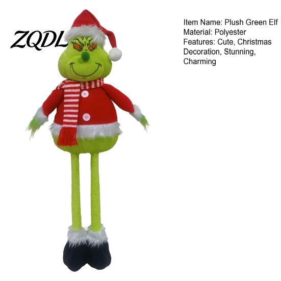 Standing Elf Doll Green Christmas Plush Toy, Soft Stuffed Animal with Polyester Retractable Long Leg for Holiday Home Fireplace Mantel Decor