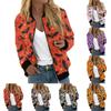 Women's Fashionable Casual Long Sleeve Halloween Print Round Neck Zipper Jacket