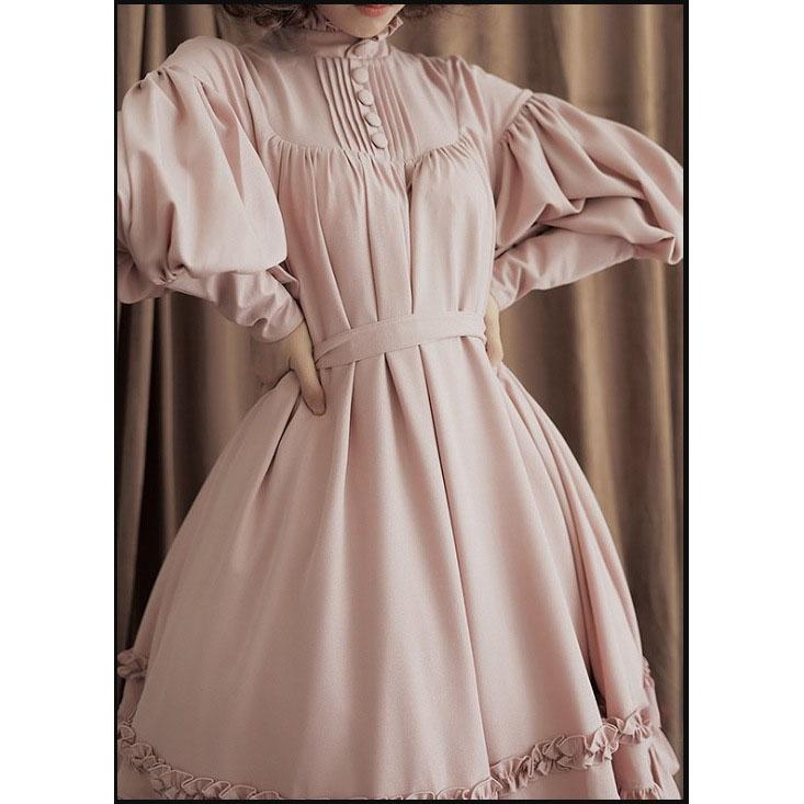 Japanese Maid Cos Clothing Long-sleeved Loose Button Lace Decoration Girl Lolita Lantern Sleeve Dress