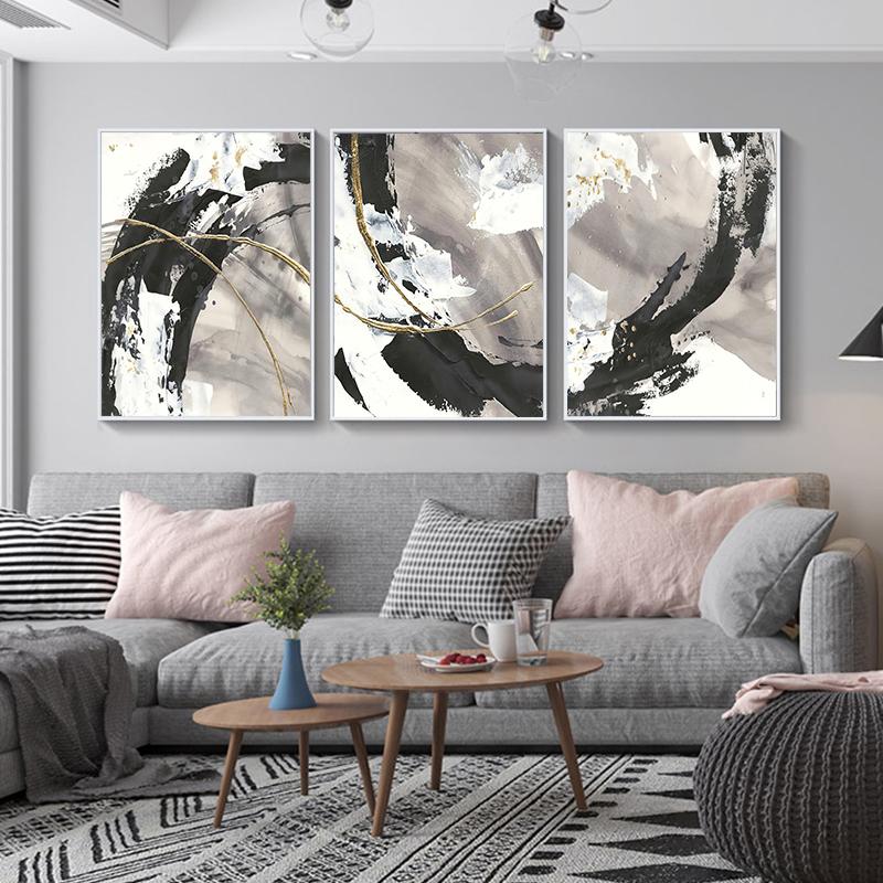 Китайские чернила, черно-белая кисть, абстрактные линии, холст, картина, плакат и принт, настенные художественные картинки для декора гостиной