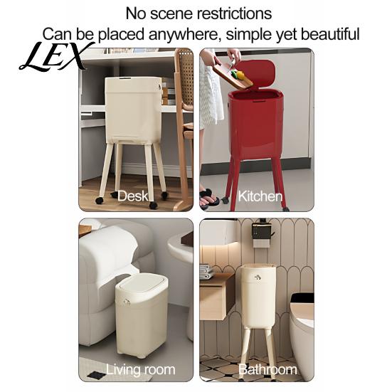 Compact Trash Bin for Home Can with Heightened Legs And Wheels, 16L Capacity Press on Lid Waterproof Waste Garbage Bin, Retro Style Container Kitchen