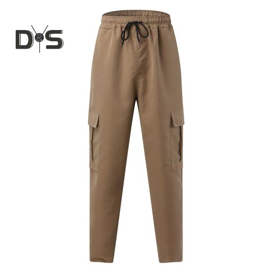 Мужские брюки-карго весна-осень с несколькими карманами, эластичный пояс, прямые спортивные брюки, эластичные брюки, однотонные, свободные, уличный стиль, для бега