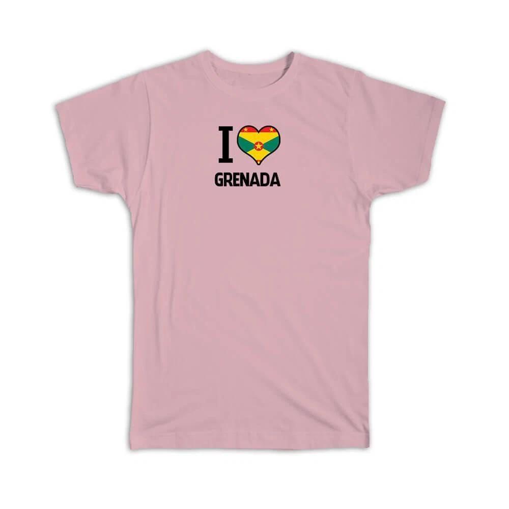 Gift T-Shirt : I Love Grenada Flag Heart Country Crest Grenadian Expat