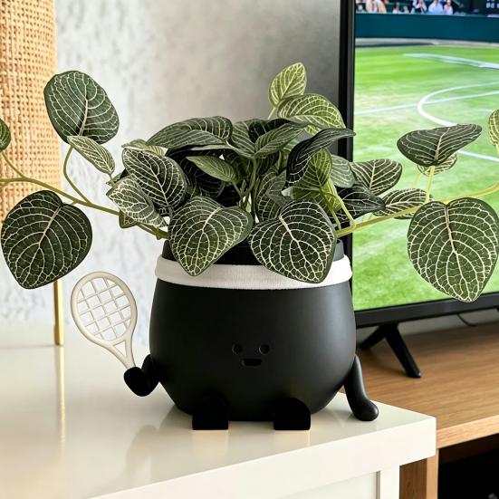 Горшок-кашпо с лицом-смайликом, 3D-печать, милый, держащий голову с теннисом/футболом, цветочный горшок с дренажным отверстием для дома, улицы, сада