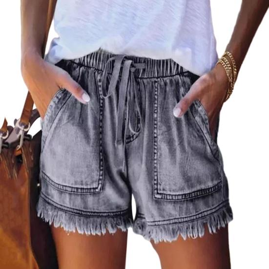 Женские шорты с эластичным поясом средней посадки и широкими карманами на шнурке, впитывающие пот, однотонные манжеты с кисточками, спортивные шорты, уличная одежда