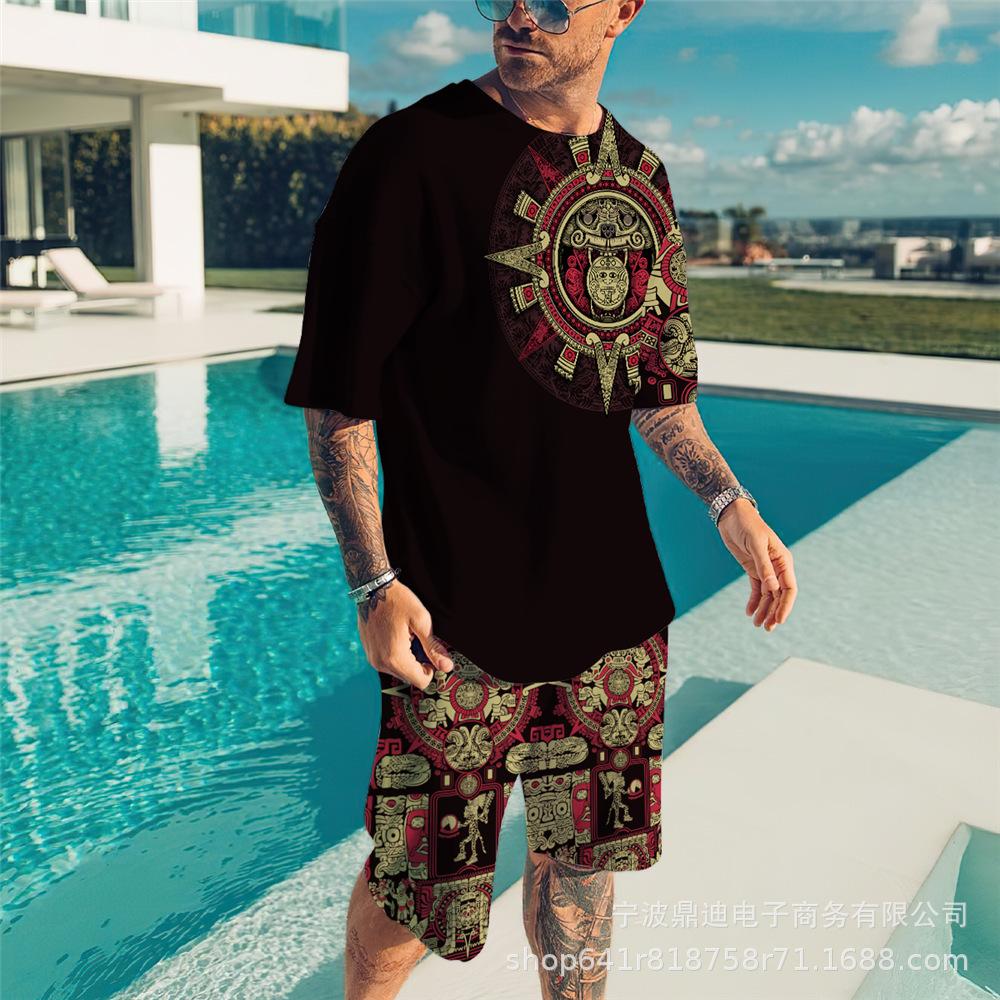 Летняя мужская футболка с 3D принтом и круглым вырезом, шорты с короткими рукавами, комплект из двух предметов, модная повседневная классная уличная одежда, спортивный костюм большого размера