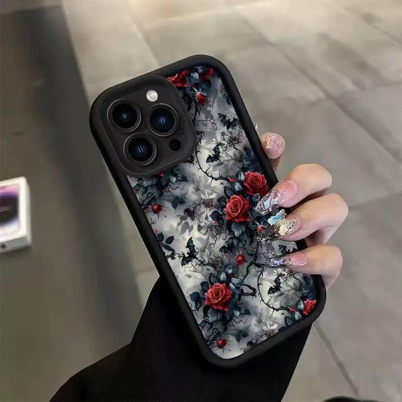 Чехол для iPhone 17/17 Pro Max 'Летучая мышь и роза': Персонализированный дизайн, Совместим с 13/14 Pro/12