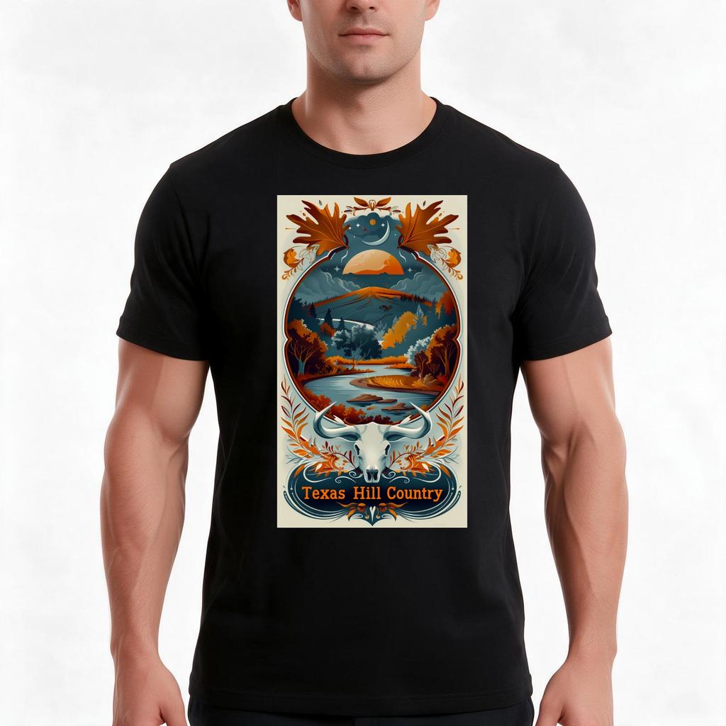 Texas Hill Country Artwork Tshirt Summer Casual Cotton Tee Oversized Streetwear Tops Vintage Graphic Print Unisex Unisex Unisex