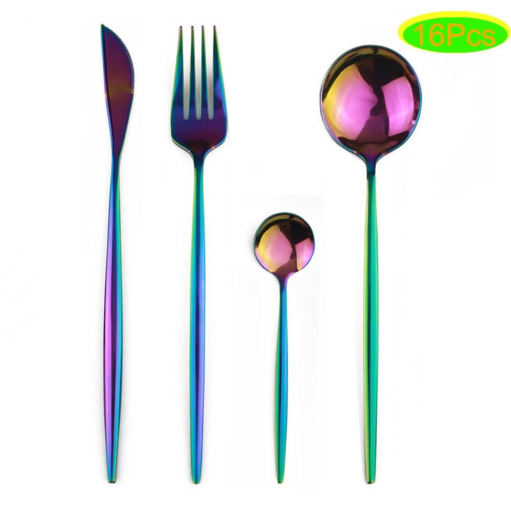 16 шт. черный набор столовых приборов 18/0 набор столовой посуды из нержавеющей стали кухонный золотой набор посуды нож вилка ложка столовые приборы