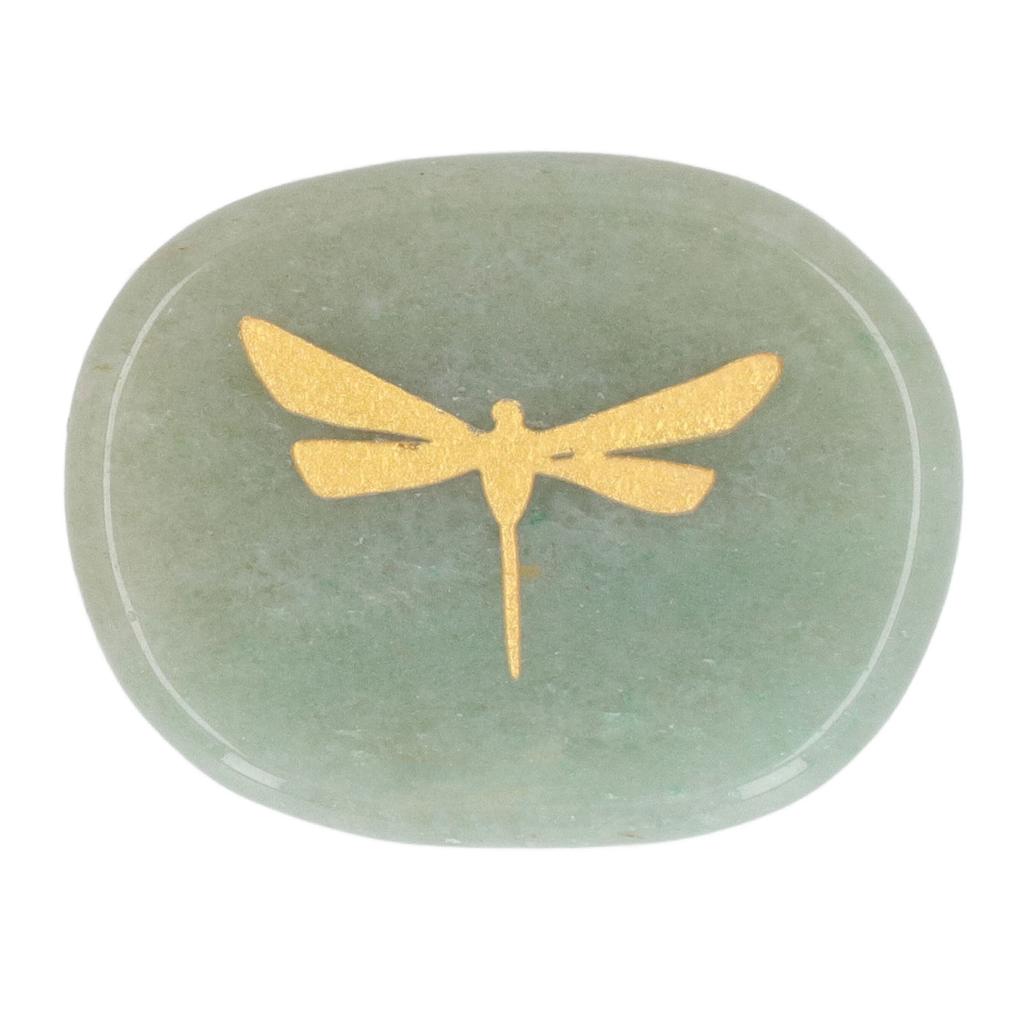 Thumb Worry Stone Nature Crystal Gold Dragonfly Surface Carving Relaxing and Soothing Balance Stone Type 2