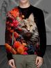 Men's T-Shirts Cute Cat Graphic T Shirts Y2k Casual Loose Long Sleeve Tee Outdoor Autumn O-Neck Tops Comfortable Men's Clothing