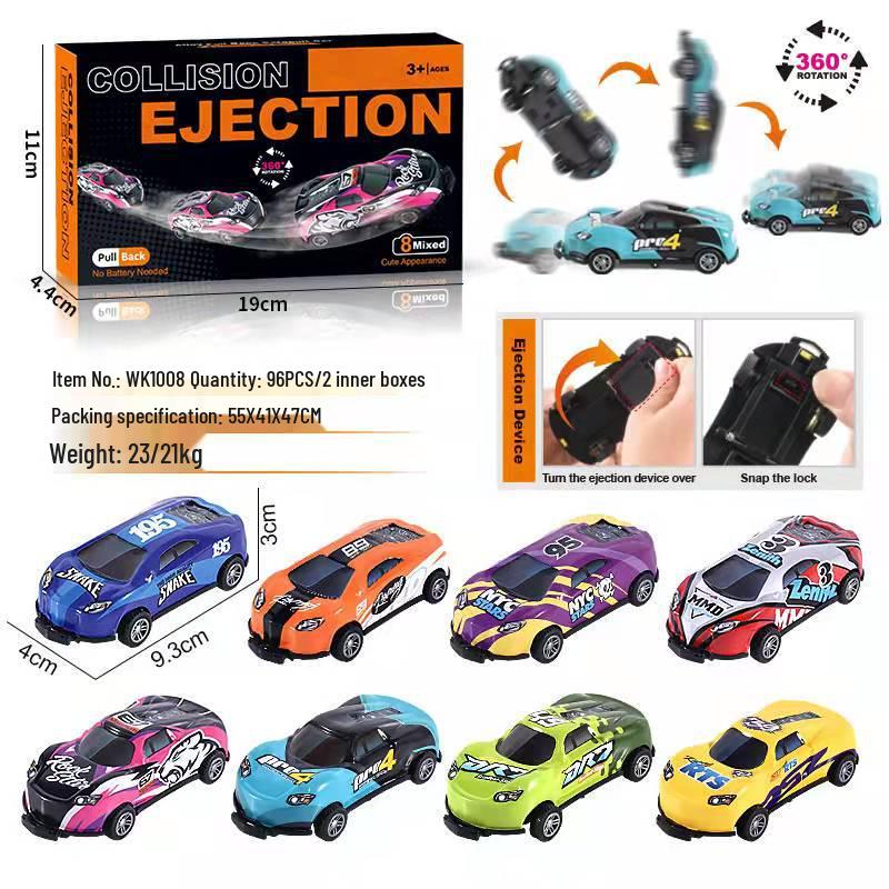 Alloy Pull-Back Ejection Car: Metal Tinplate Bouncing Racing Car with Color Box Packaging