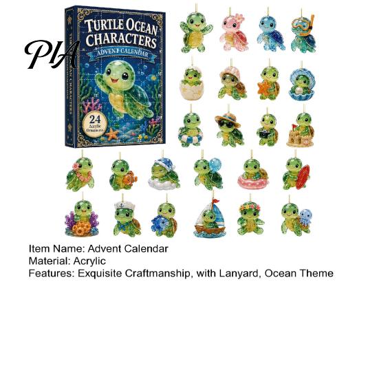 Christmas Countdown Blind Box 24 Days Turtle Advent Calendar, Ocean Box, Acrylic Creative Holiday Party Favors Animal Hanging Pendants for Tree