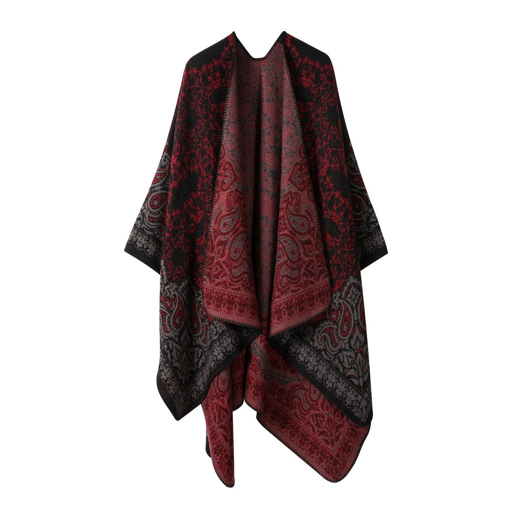 Women's Fashion Pashmina Autumn and Winter Cloak Thicken Warm Shawl Knitted Wraps Split Cape