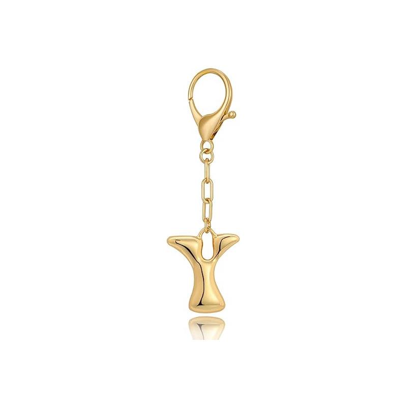 Gold Bubble Initial Keychain Letter Bag Charm for Women DIY Alphabet Purses Handbag Pendant School Backpack Gift Key Accessories