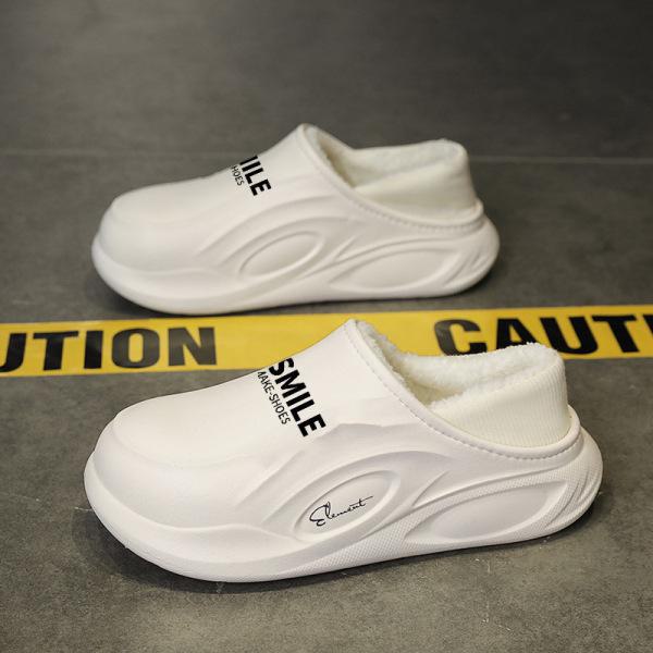 Водонепроницаемые мужские хлопковые тапочки на каблуках - новинка 2024 года, противоскользящие, устойчивые к фекалиям, идеально подходят для использования дома осенью и зимой