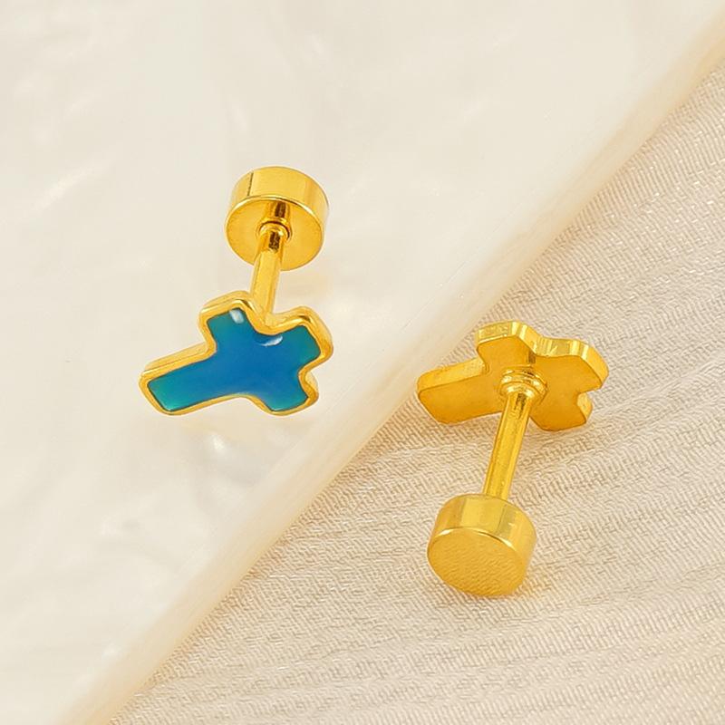 Стильные новые серьги-гвоздики в форме креста из нержавеющей стали, простые и универсальные серьги-гвоздики из титановой стали