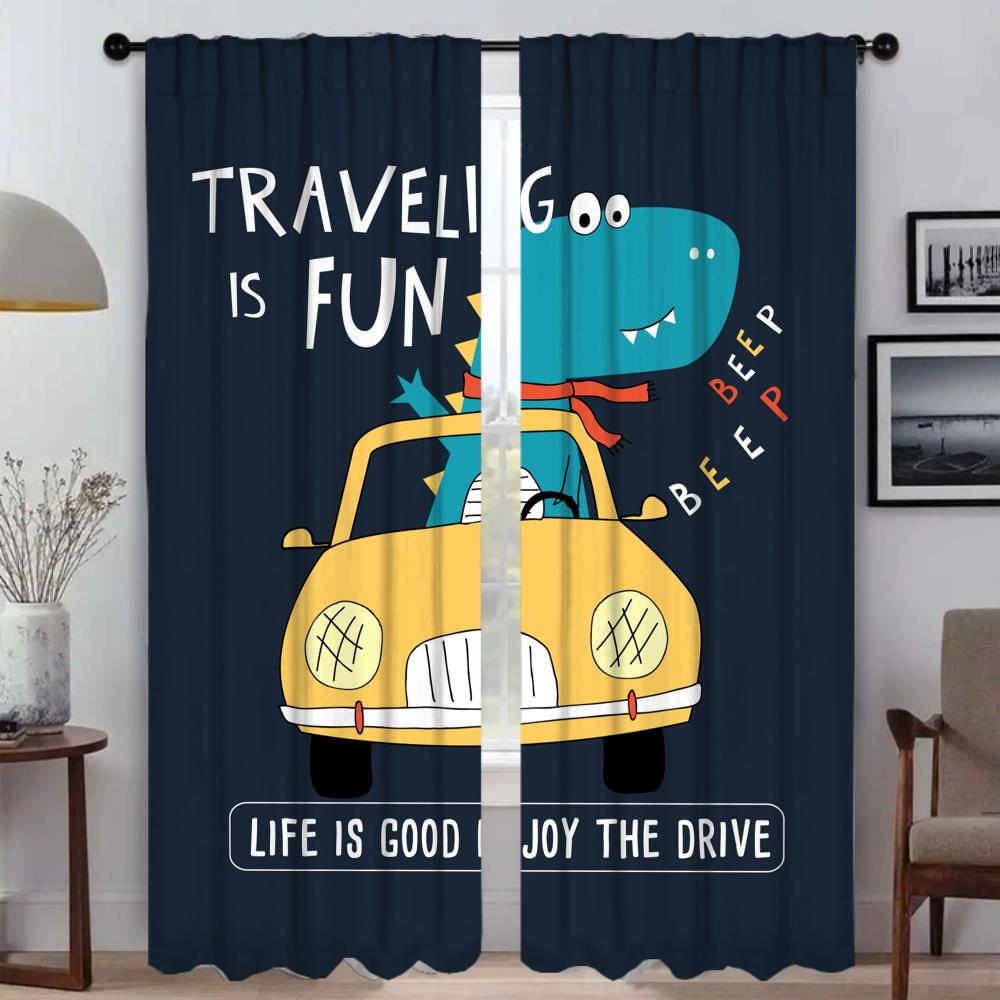 Curtains for Bedroom Cute Dinosaur Shades Window Curtain for Room 2 Panel Partition Home Interior Curtains Halloween Decoration