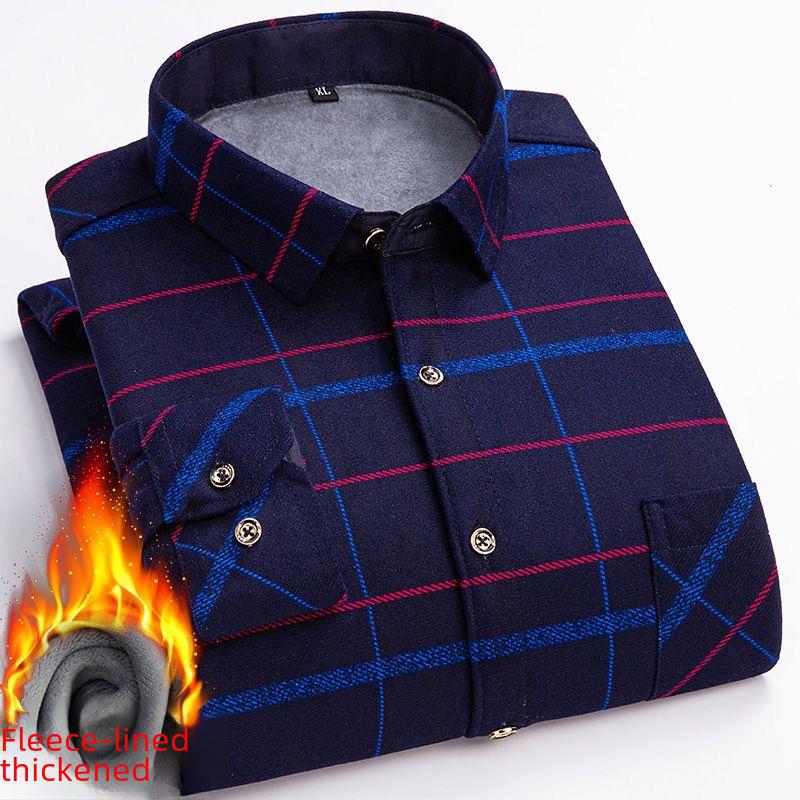 Men's Elastic Non-Iron Plaid Shirt - Warm, Thickened, Long-Sleeved for Casual or Business Wear In Autumn and Winter.