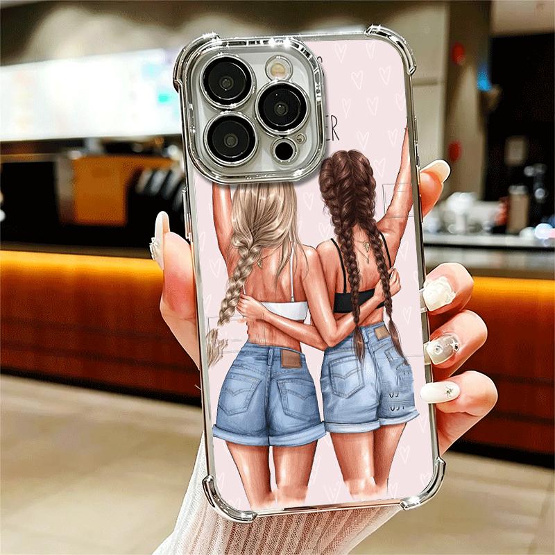 Best Friends Forever Girls Plating Phone Case For Iphone 16 17 Pro Max Air 16E 14 15 Plus 12 13 Mini Anti-Fall Airabag Cover